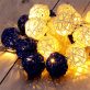   Iris Gömb alakú fonott/rattan/4m/fehér + kék/20db LED-es/3xAA elemes fényfüzér, fénydekoráció