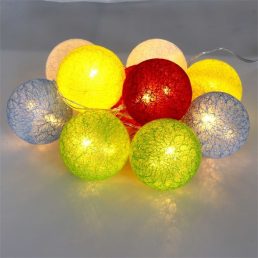   Iris Gömb alakú 6cm/színes fonott/1,5m/több színű/10db LED-es/USB-s fényfüzér, fénydekoráció