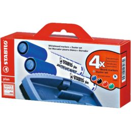   Stabilo Plan 2,5-3,5mm kúpos hegyű 4db-os vegyes színű táblamarker készlet + törlőszivacs