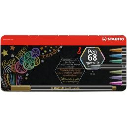   Stabilo Pen 68 metallic fémdobozos 8db-os vegyes színű filctoll készlet