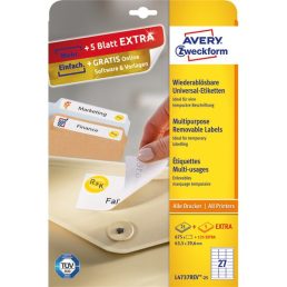   Avery L4737REV-25 63,5x29,6mm visszaszedhető 810db-os etikett