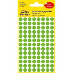   Avery 3592 8mm visszaszedhető 416db-os fűzöld jelölőpont