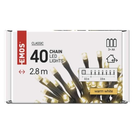Emos D4FW01 2,8 m/40LED/3xAA/kül-beltéri/meleg fehér/időzítős karácsonyi LED fényfüzér