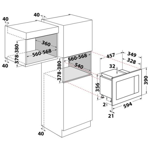 Dimarson DM-D70H20ESP-XT 1200W 21L inox beépíthető mikrohullámú sütő
