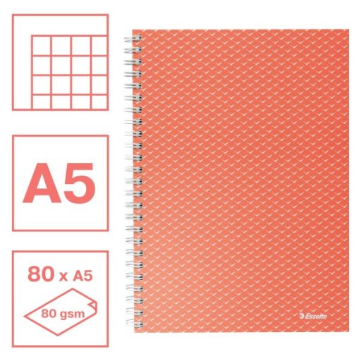 Esselte ColourBreeze A5 kockás korall spirálfüzet