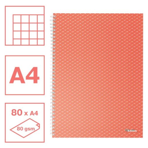 Esselte ColourBreeze A4 kockás korall spirálfüzet