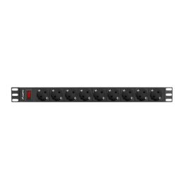   Lanberg PDU-09F-0300-BK 3m vezetékkel 19"/1U 9xSchuko aljzat Uni-Schuko csatlakozóvéggel fekete elosztósor kapcsolóval