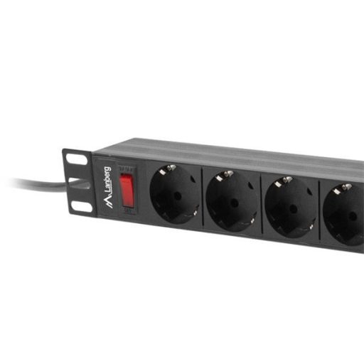 Lanberg PDU-09F-0300-BK 3m vezetékkel 19"/1U 9xSchuko aljzat Uni-Schuko csatlakozóvéggel fekete elosztósor kapcsolóval