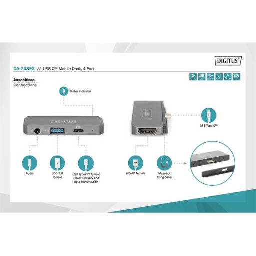 Digitus DA-70893 USB-C 4 portos univerzális mobil dokkoló