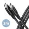 Axagon BUCM2-CM20AB 2m USB C fekete adat- és töltőkábel