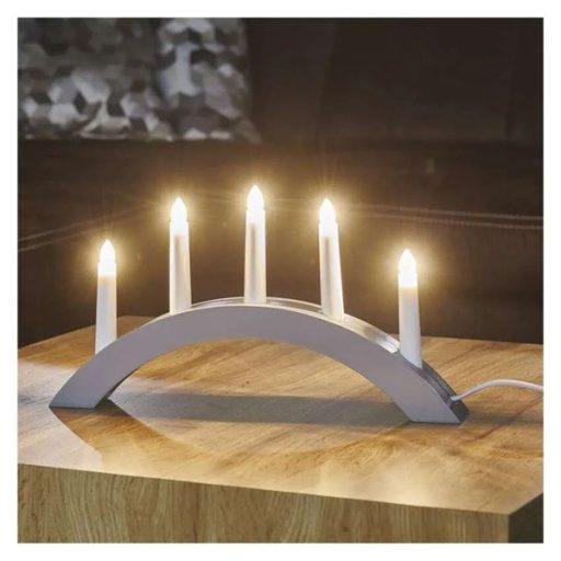 Emos DCAZ02 20x38 cm beltéri meleg fehér fa szürke ívelt gyertyatartó 5 db E10 izzóval