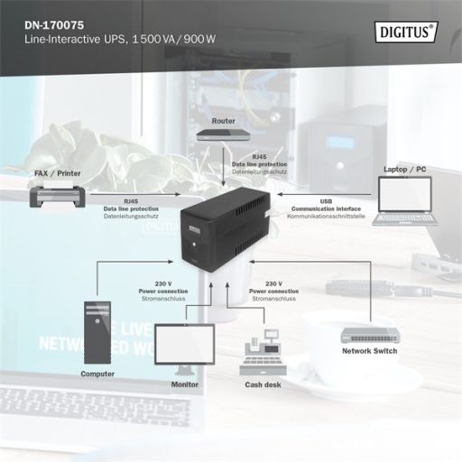 DIGITUS DN-170075 1500VA LCD szünetmentes tápegység