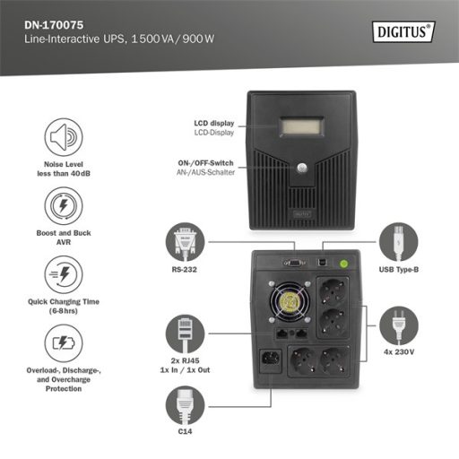 DIGITUS DN-170075 1500VA LCD szünetmentes tápegység