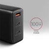 AXAGON ACU-DPQ100 3x port (USB + dual USB-C), PD3.0/QC4+/PPS/Apple 100W fekete GaN töltő