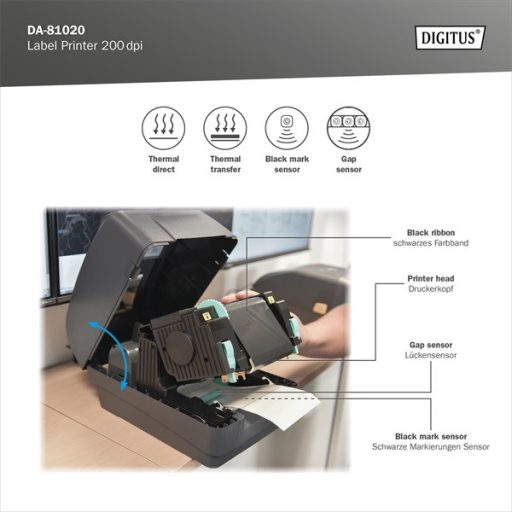 DIGITUS DA-81020 200dpi USB/RS232/LAN vonalkódnyomtató