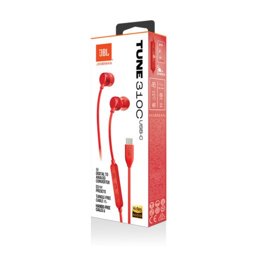 JBL T 310 C RED vezetékes USB C mikrofonos piros fülhallgató