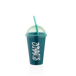   IRIS L-00850 Sumer pohár szívószállal 450ml, rózsaszín, sárga vagy cián színű