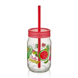   IRIS C-00162 Spring üvegpohár szívószállal 380ml, piros, zöld vagy sárga színű