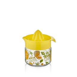   IRIS C-00203 Fresia mintás citromfacsaró üveg tárolóval 300ml, narancs vagy citromsárga színű