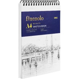   Deli Finenolo A4, álló, 160  g/m2, rövid oldalán spirálozott, fehér rajzpapírfüzet