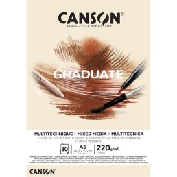   Canson Graduate Mixed Media A5, álló, 220 g/m2, ragasztott, natúr színű rajzpapírtömb