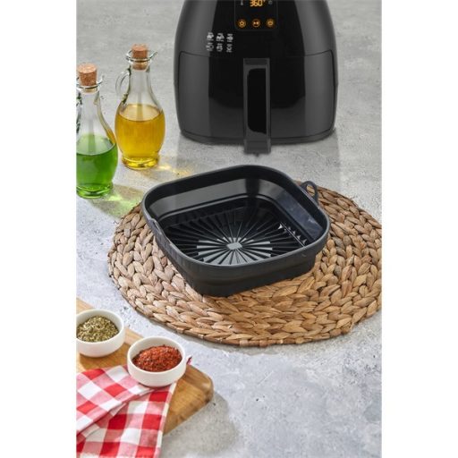 TOO összecsukható négyzetes szilikon forma forrólevegős sütőhöz (air fryer) 21cm*21cm, szürke, fekete vagy piros SL-3251