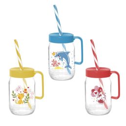   IRIS mintás bögre szívószállal 370ml, delfin, cica vagy elefánt minta 111761-302