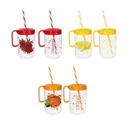   IRIS mintás bögre szívószállal 660ml, citrom,  eper vagy narancs minta 111765-000
