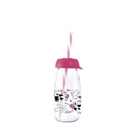   IRIS Cow & Milk üveg palack szívószállal 250ml, rózsaszín 111722-013P
