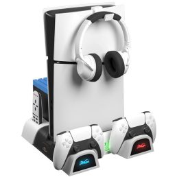   Froggiex FX-P5-C4-W PS5/PS5 Slim multifunkciós ventilátoros állvány + headset tartó