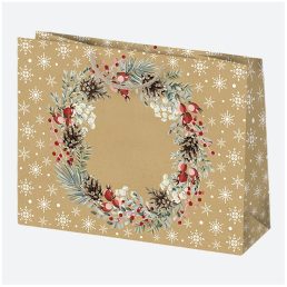   IRIS Karácsonyi EKO kraft papír ajándéktasak, 300x230x100 mm, különböző színekben és mintával