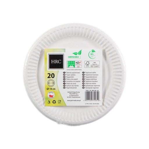IRIS Fehér papír tányérok 18 cm átmérőjű, 20db/csomag