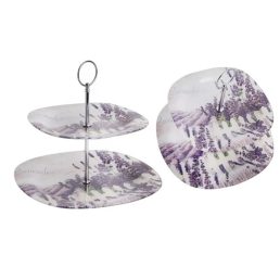   IRIS 2 szintes üveg sütikínáló levendula minta 20cm+25cm