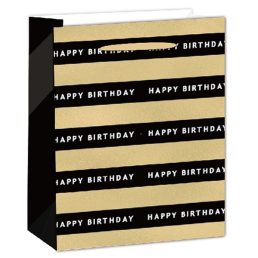   IRIS matt papírtasak hologrammos hot stamp Happy Birtday fekete/arany 18 x 23cm
