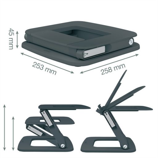 Leitz Ergo állítható magasságú és dőlésszögű sötétszürke laptopállvány