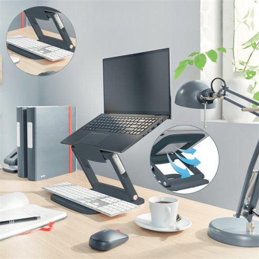 Leitz Ergo állítható magasságú és dőlésszögű sötétszürke laptopállvány