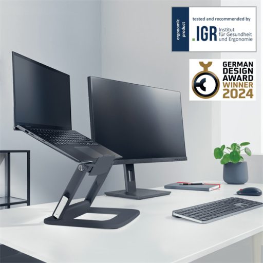 Leitz Ergo állítható magasságú és dőlésszögű sötétszürke laptopállvány