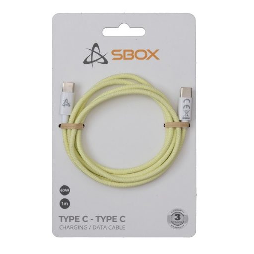 Sbox TYPE-C-1-Y 1m 60W Type-C sárga adat- és töltőkábel