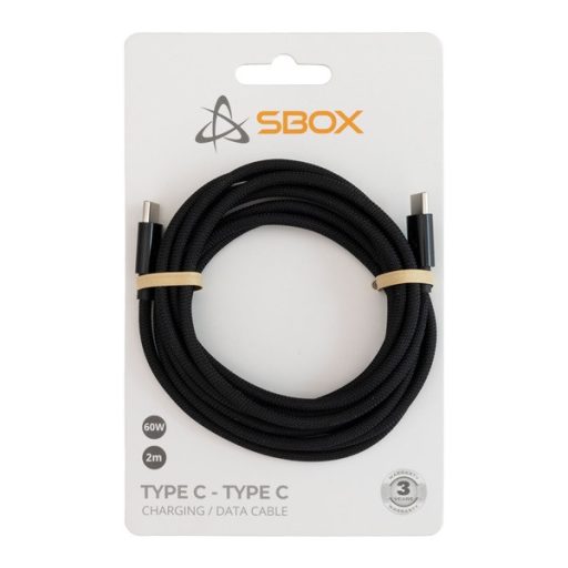 Sbox TYPEC-2-B 2m 60W Type-C fekete adat- és töltőkábel