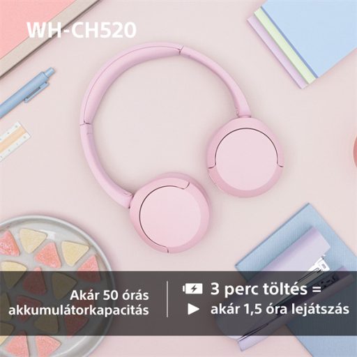 Sony WH-CH520 Bluetooth rózsaszín fejhallgató