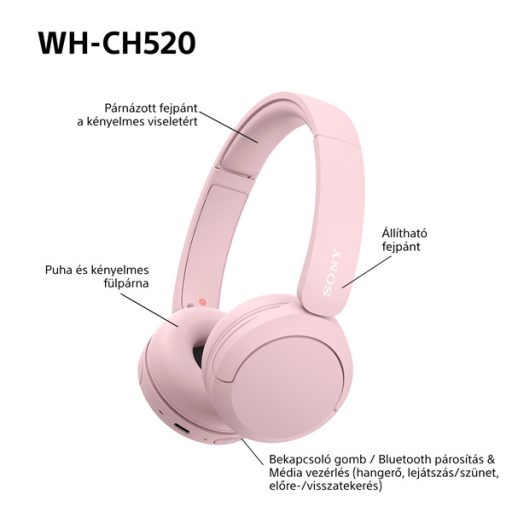 Sony WH-CH520 Bluetooth rózsaszín fejhallgató