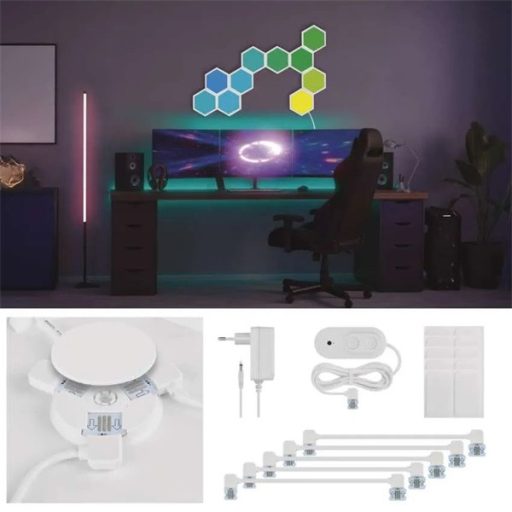 Emos GoSmart Hexagon, indító készlet, 10 rész, 19 W, RGBIC dimmelhető, WiFi LED lámpa
