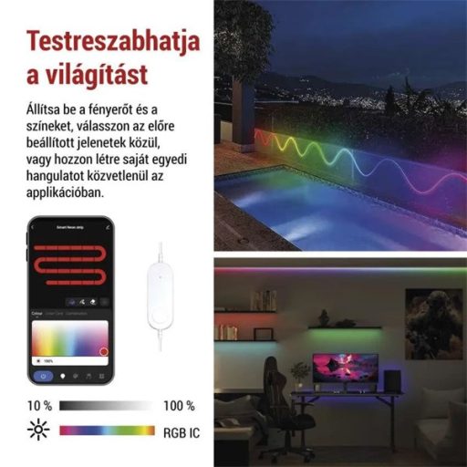Emos GoSmart NEON fehér, 3 m, 24 W, RGBIC dimmelhető, WiFi LED szalag