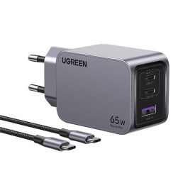   UGREEN Nexode Pro 65W USB/2xUSB-C fekete hálózati töltő + Type-C kábel