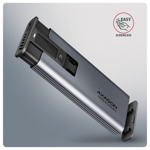 Axagon EEM2-SD2 DISPLAY USB-C 10Gbps M.2 NVMe & SATA SSD külső ház