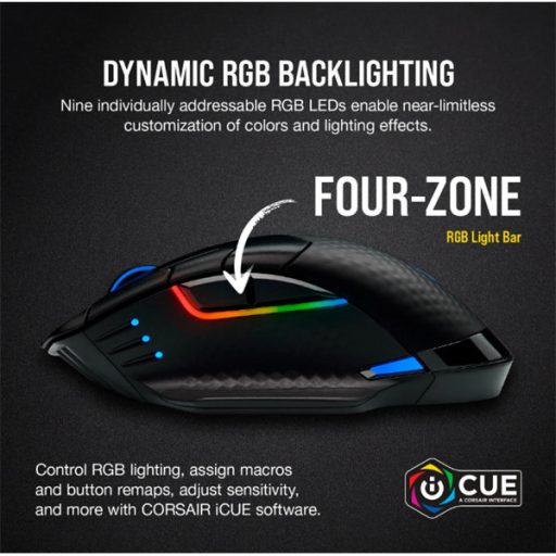 CORSAIR Vezetékes/Vezeték Nélküli Egér Gaming, DARK CORE RGB PRO, 8 programozható gomb, RGB, 18000dpi, fekete