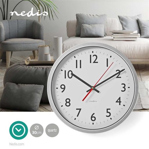 Nedis CLWA110WT falióra, 30 cm átmérő,  1 x AA, fehér, quarz technológia, 1,5V