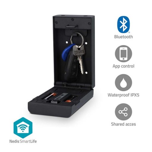 Nedis BTHKB10BK okos kulcs széf, Bluetooth®, IPX5, 2 x AA elem (nem tartozék), rozsdamentes acél kulcsszéf