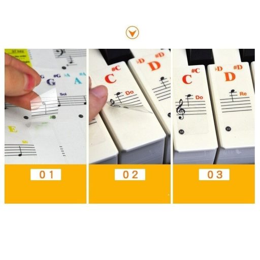 Átlátszó, színes zongorabillentyűzet matricák