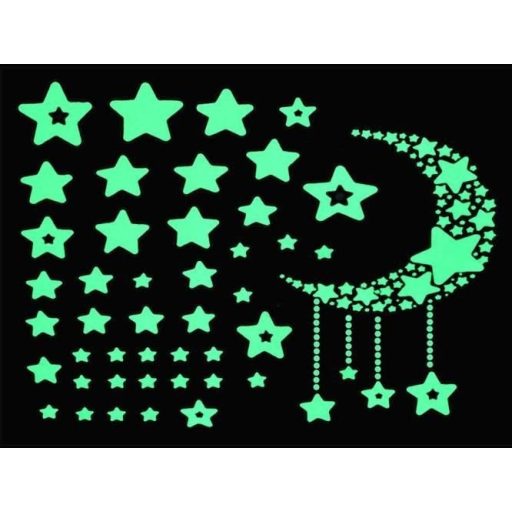 52 db-os, sötétben világító csillag falmatrica